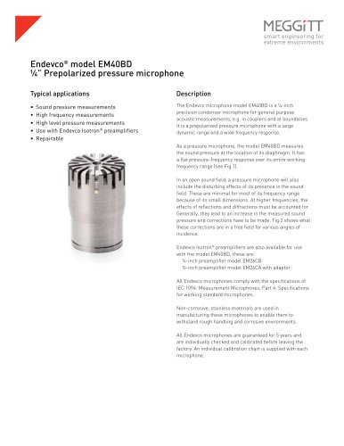 Endevco® model EM40BD ¼” prepolarized pressure microphone