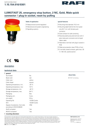 LUMOTAST 25, emergency stop button, 2 NC