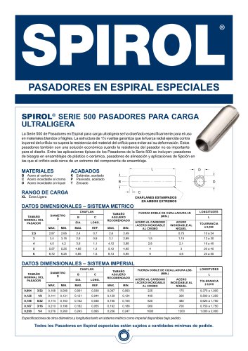 Serie 500 Pasadores en Espiral para carga ultraligera