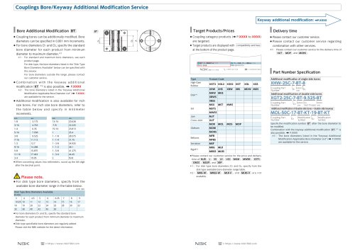 Couplings Bore/Keyway Additional Modification Service