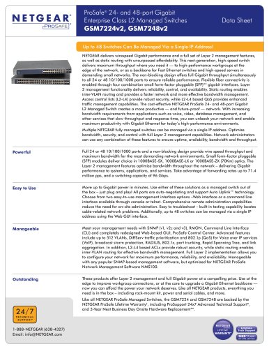 ProSafe® 24- and 48-port Gigabit Enterprise Class L2 Managed Switches GSM7224v2, GSM7248v2