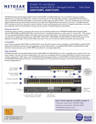 ProSafe® 24- and 48-port Stackable Gigabit PoE L2+ Managed Switches GSM7228PS, GSM7252PS