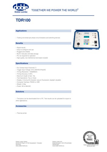 Circuit breaker diagnostics: TDR100