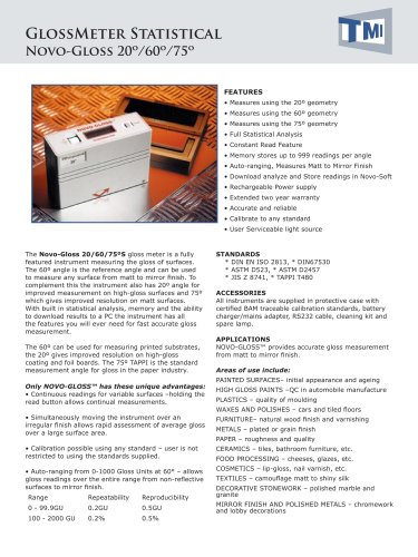 GlossMeter Statistical Novo-Gloss 20º/60º/75º