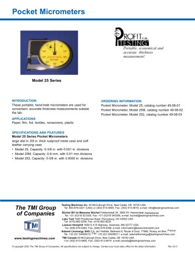 Pocket Micrometers - 25 Series