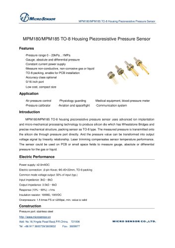 MEMS Pressure Sensor MPM180/MPM185