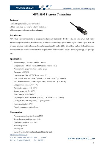 MPM4893 Pressure Transmitter