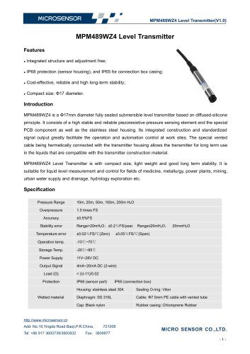 MPM489WZ4 Level Transmitter