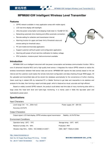 MPM6861GW Intelligent Wireless Level Transmitter