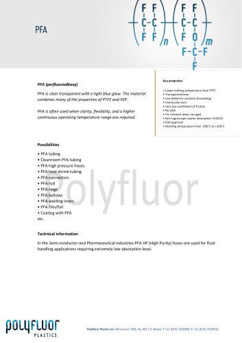 Datasheet material: PFA