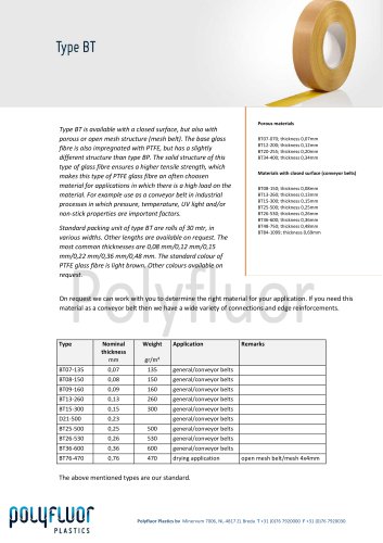 PTFE glass fibre, type BT