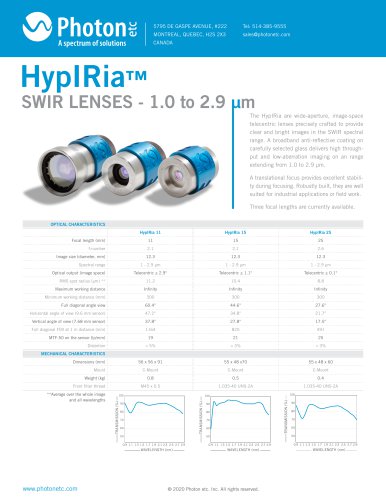 HYPIRIA™​ - SWIR Telecentric Lenses