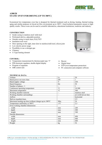 A300/20 Static Oven for Drying