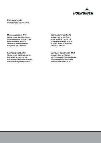 Micro hydraulic components - power units