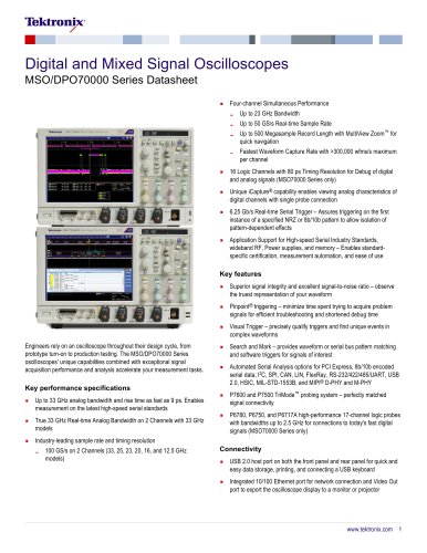 Digital and Mixed Signal Oscilloscopes MSO/DPO70000 Series