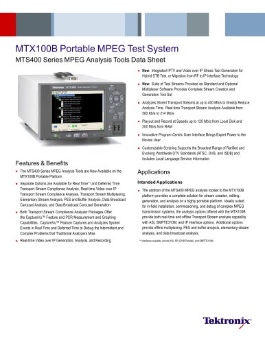 MTS400 Series MPEG Analysis Tools