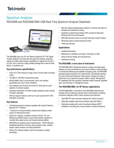 RSA306B and RSA306B-SMA USB Real Time Spectrum Analyzer