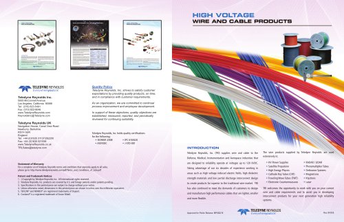 HIGH VOLTAGE WIRE AND CABLE PRODUCTS