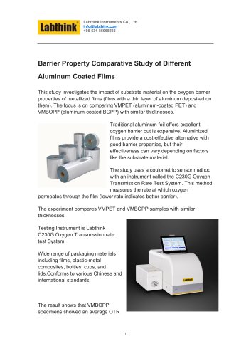 Barrier Property Comparative Study of Different Aluminum Coated Films (2025)
