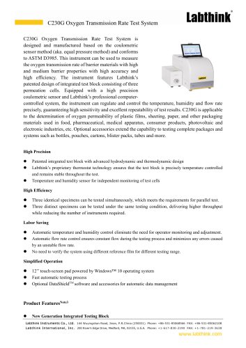 C230G Oxygen Transmission Rate Test System (2025)