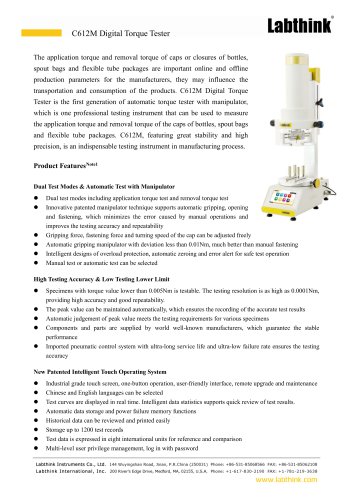 Digital Display Travel Mugs Cap Application Torque Measuring Device