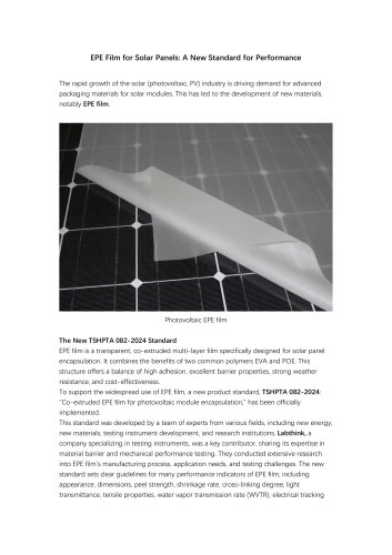 EPE Film for Solar Panels-A New Standard for Performance