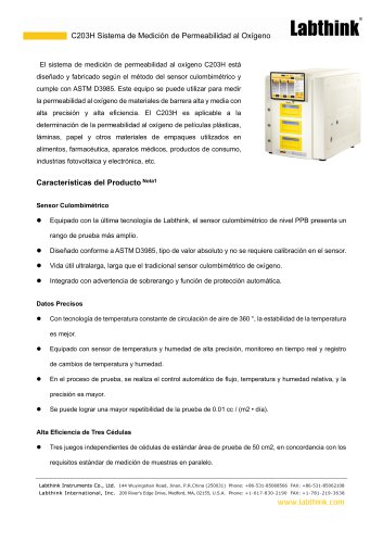 Instrumento de prueba estándar ISO 15105-2 y ASTM D3985 para la permeabilidad al oxígeno en piel artificial