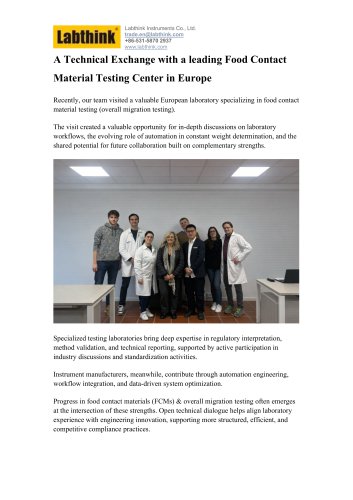 Labthink's Technical Exchange with a Leading Food Contact Material Testing Center in Europe