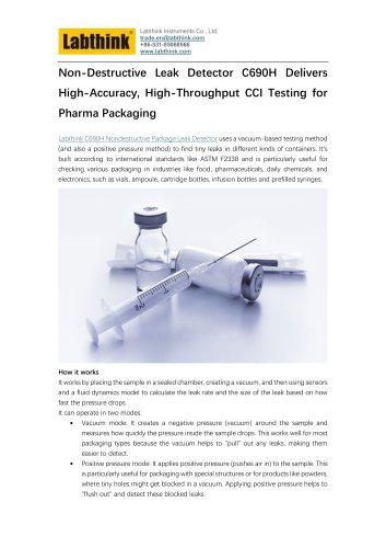 Non-Destructive Leak Detector C690H Delivers High-Accuracy, High-Throughput CCI Testing for Pharma Packaging