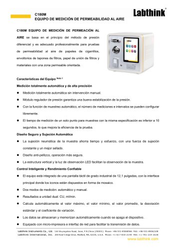 Probador de permeabilidad al aire C180M para papeles de cigarrillos, envolturas de tapones de filtros, papel de unión de filtros y materiales con una zona permeable orientada