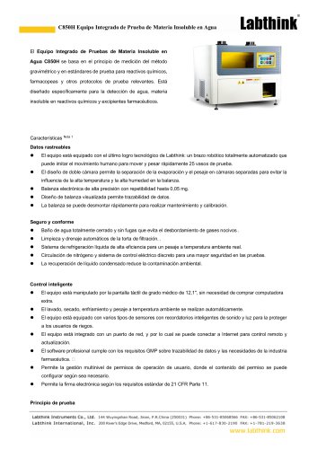 Sistema integrado de análisis de materia insoluble en agua Labthink C850H para productos farmacéuticos