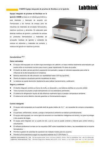 Sistema integrado de análisis de residuos por ignición Labthink C860M: contenido de cenizas/cenizas sulfatadas para productos farmacéuticos