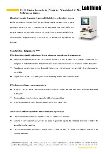 Sistema integrado de prueba de permeabilidad al aire, perforación y espesor Labthink C910H