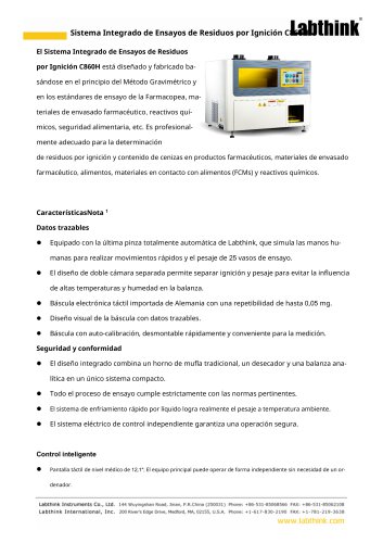 Sistema integrado de pruebas de residuos por ignición C860H: contenido de cenizas sulfatadas en productos farmacéuticos