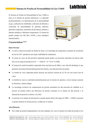 Sistema de Prueba de Permeabilidad Al Gas C106H