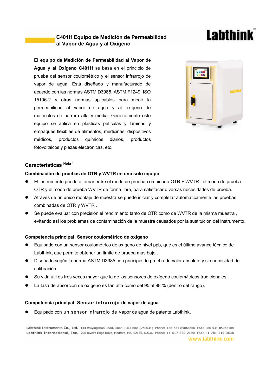 Sistema de prueba de tasa de transmisi&oacute;n de ox&iacute;geno/vapor de agua Labthink C401H - Labthink Instruments Co., Ltd.