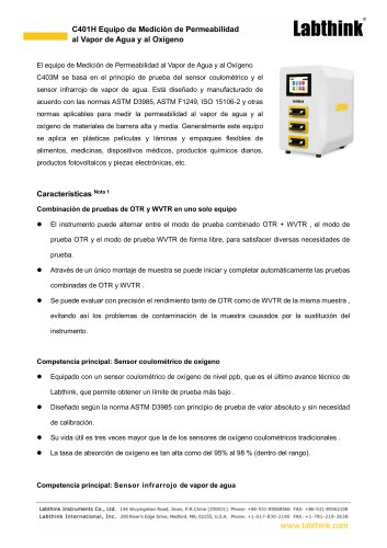 Sistema de prueba de tasa de transmisión de oxígeno/vapor de agua Labthink C403M: combina pruebas de OTR y WVTR en una sola.