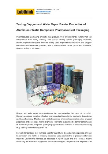 Testing Oxygen and Water Vapor Barrier Properties of Aluminum-Plastic Composite Pharmaceutical Packaging