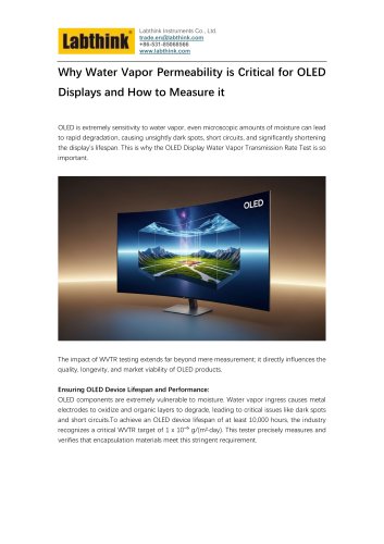 Why Water Vapor Permeability is Critical for OLED Displays and How to Measure it