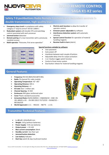 Pushbuttons Remote Controls - SAGA-K1 / SAGA-K2 / SAGA-K2_8