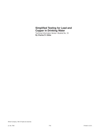 Simplified Testing for Lead and Copper in Drinking Water, Booklet No. 19