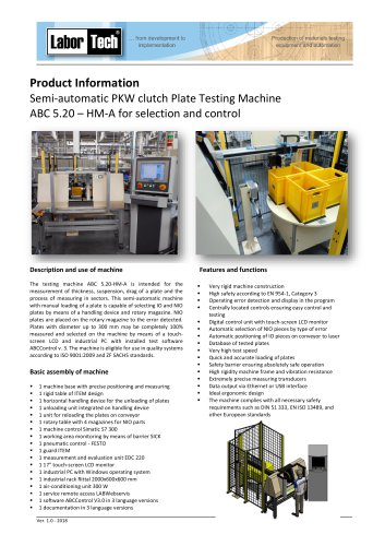 Semi-automatic PKW clutch Plate Testing Machine ABC 5.20 – HM-A