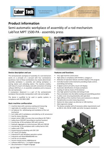 Semi-automatic workplace of assembly of a rod mechanism LabTest MPT 1500-PA