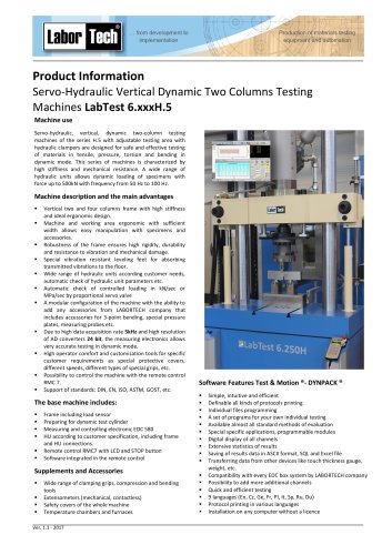 Servo-Hydraulic Vertical Dynamic Two Columns Testing Machines LabTest 6.xxxH.5