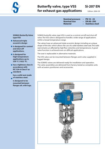 Butterfl y valve, type VSS for exhaust gas applications