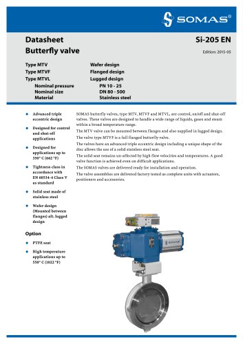 Butterfly valves: MTV and MTVF