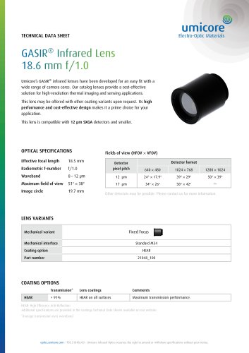 GASIR® Infrared Lens 18.6 mm f/1.0