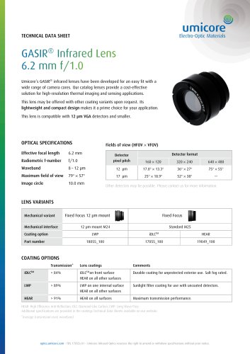 GASIR® Infrared Lens 6.2 mm f/1.0