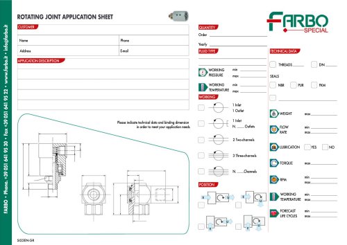 Special Rotating joints | Application sheet