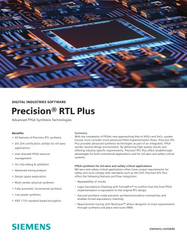 DIGITAL INDUSTRIES SOFTWARE Precision® RTL Plus Advanced FPGA Synthesis Technologies